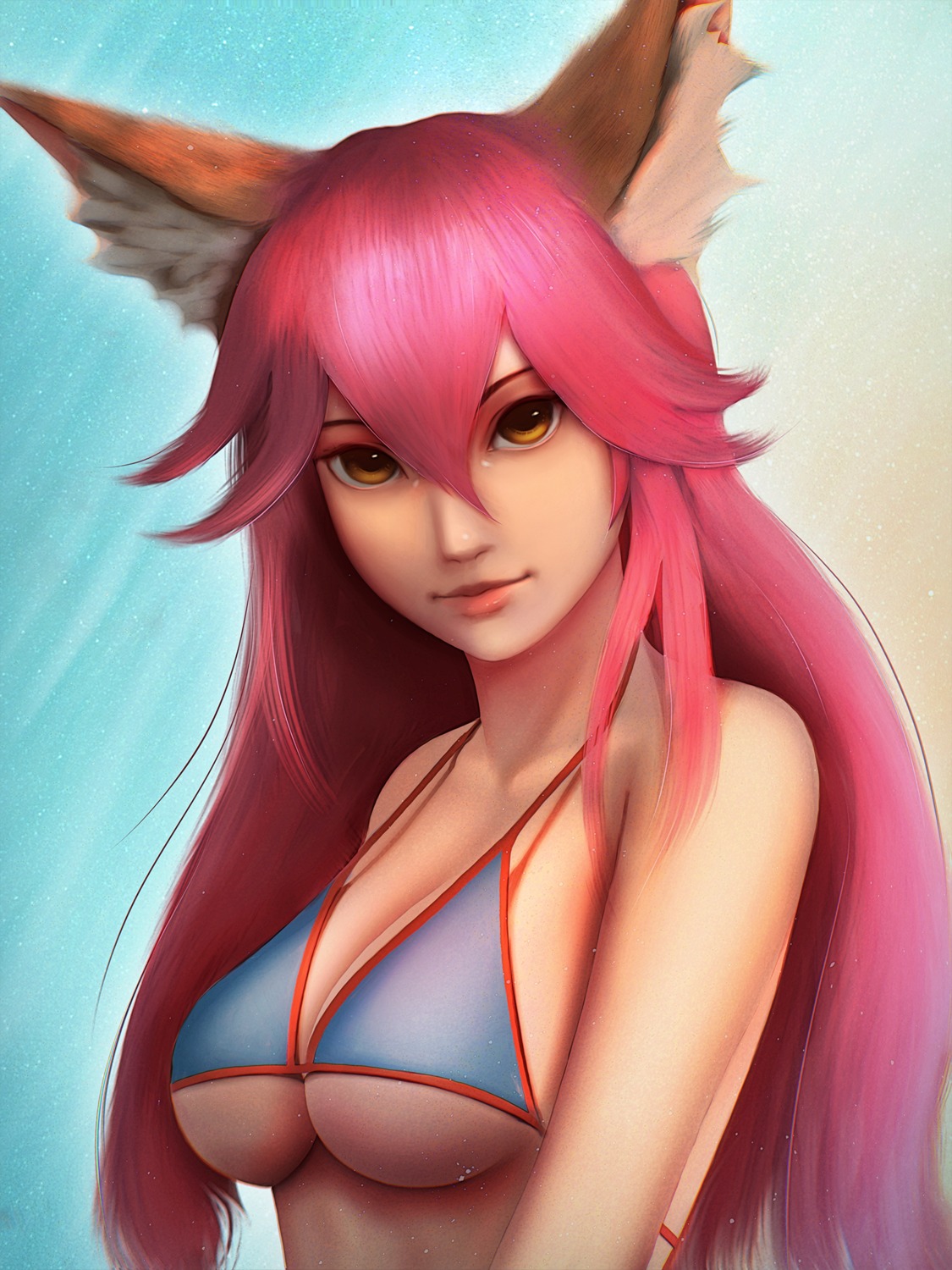 animal_ears anroel bikini_top fate/grand_order kitsune swimsuits tamamo_no_mae underboob