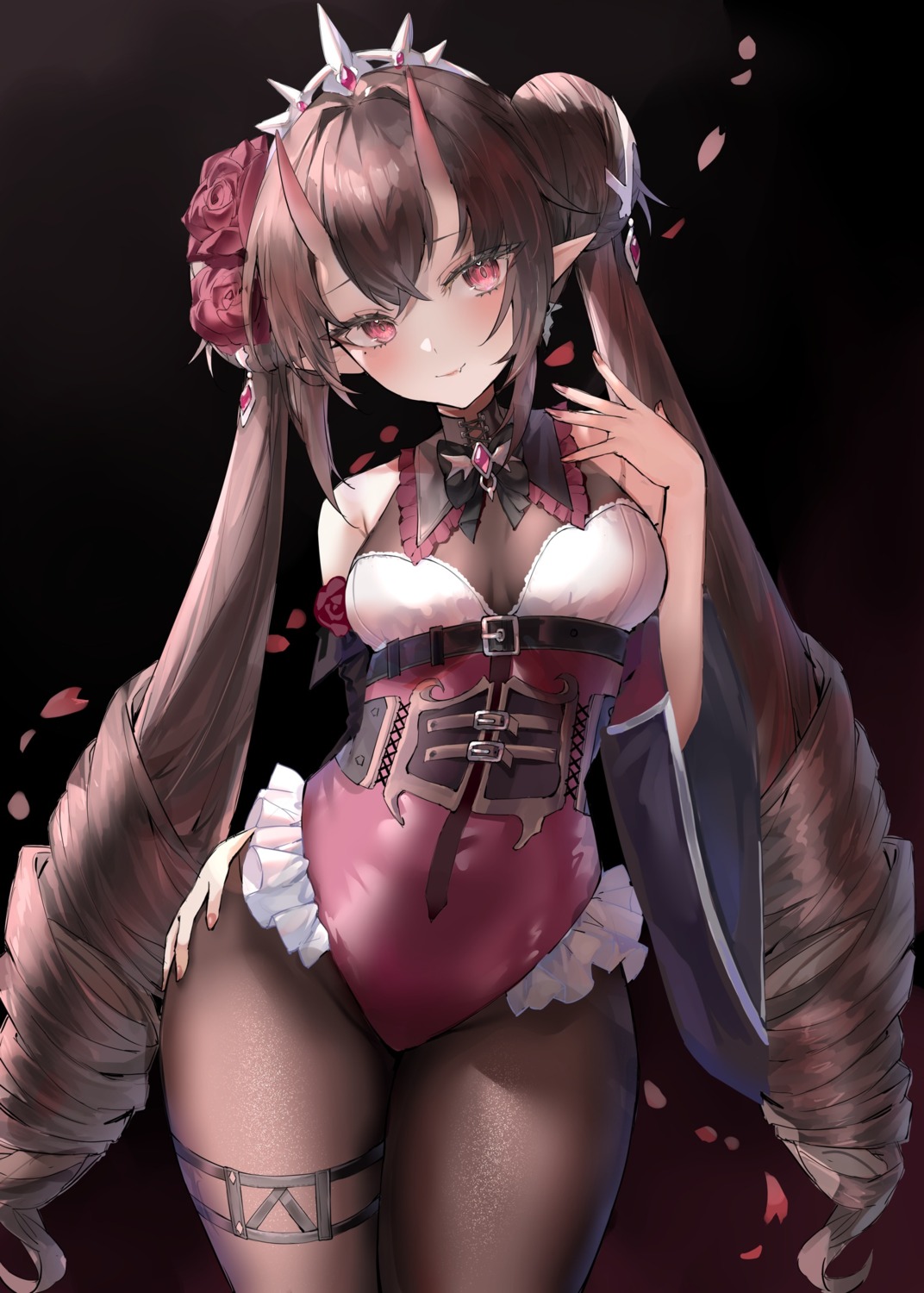 garter horns leotard matsuno_noir no_bra pantyhose pointy_ears raiya_atelier see_through