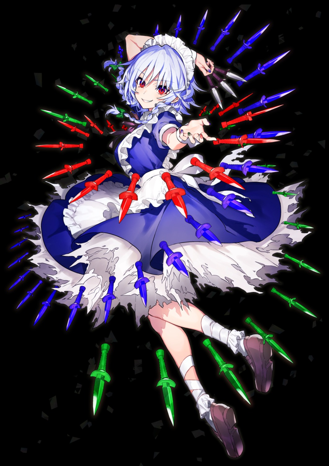 bandages izayoi_sakuya maid mika_pikazo torn_clothes touhou weapon