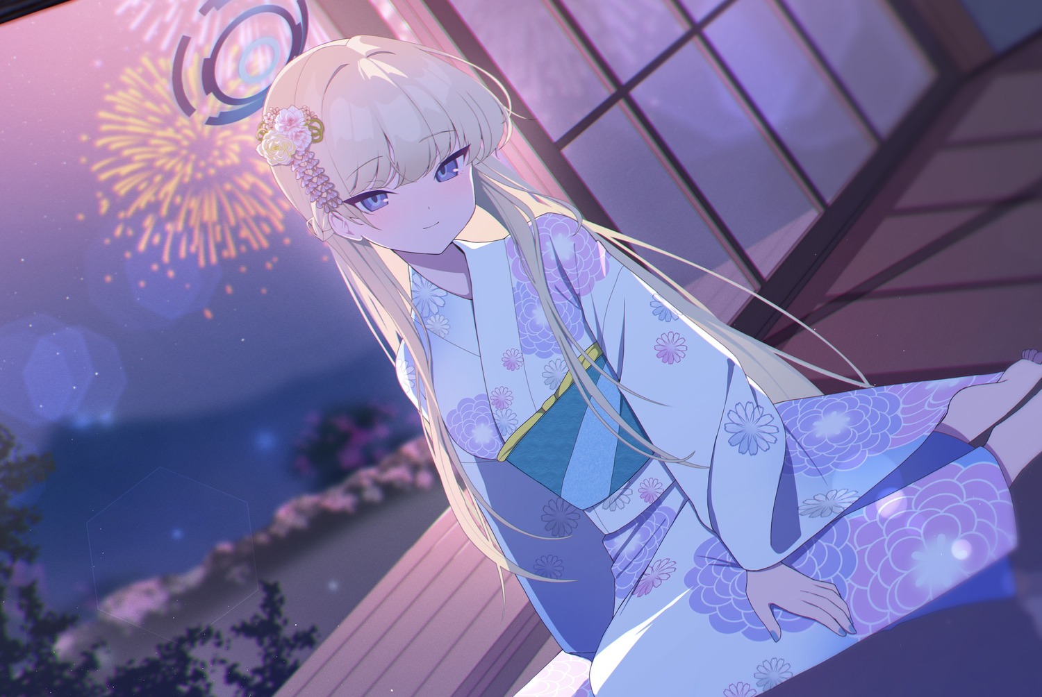 aamana0 asuma_toki blue_archive halo yukata