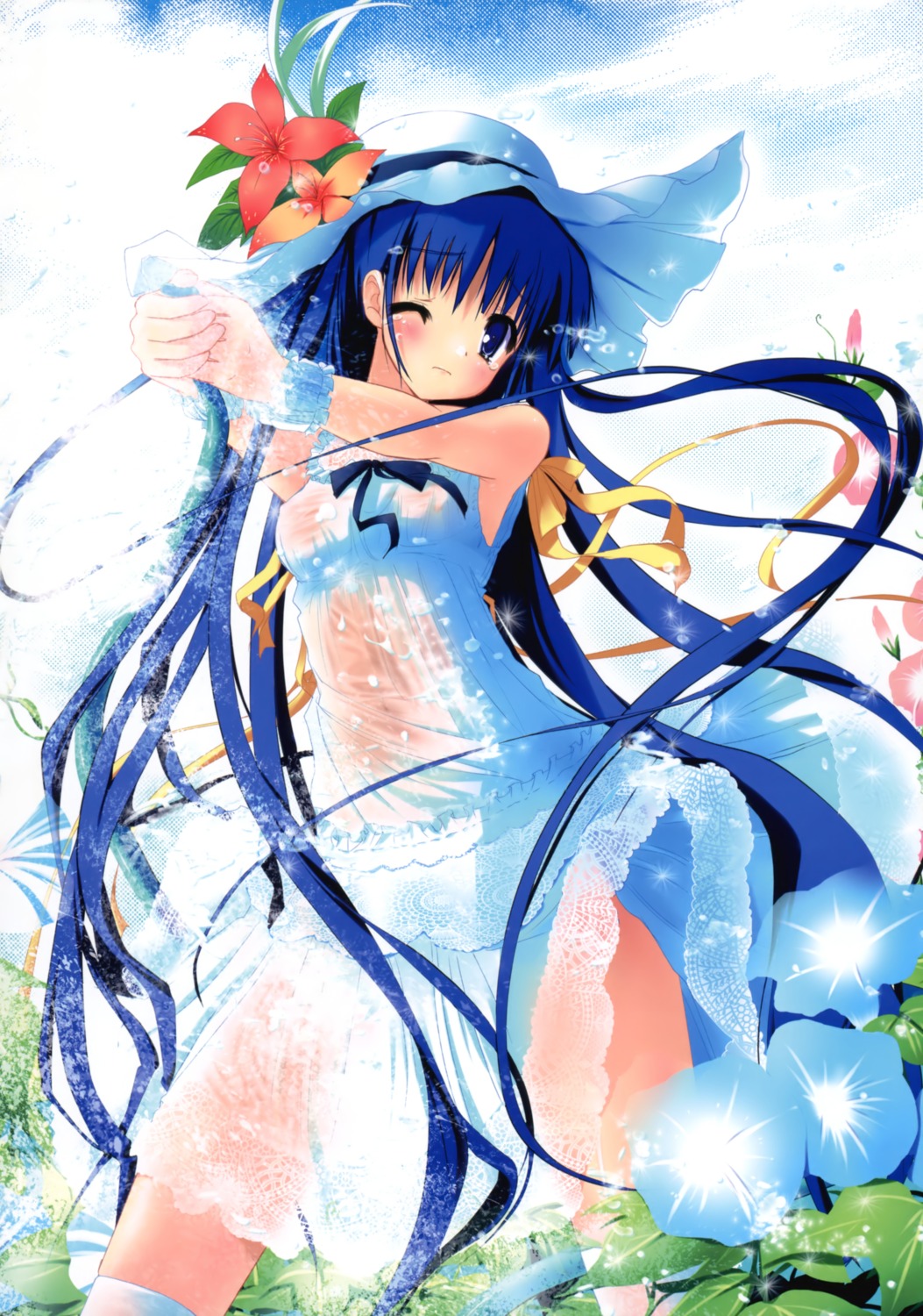 dress nimura_yuuji overfiltered see_through summer_dress wet_clothes