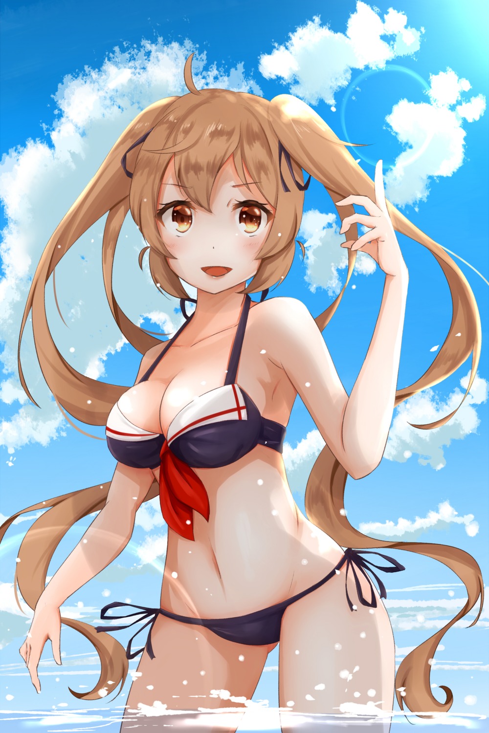 bikini cleavage kantai_collection murasame_(kancolle) neve swimsuits wet