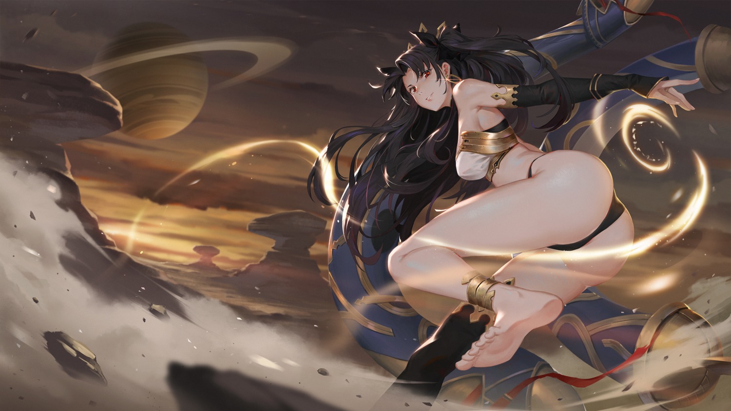 ass bikini_armor fate/grand_order feet ishtar_(fate/grand_order) karasu_kame_ex thighhighs thong wallpaper