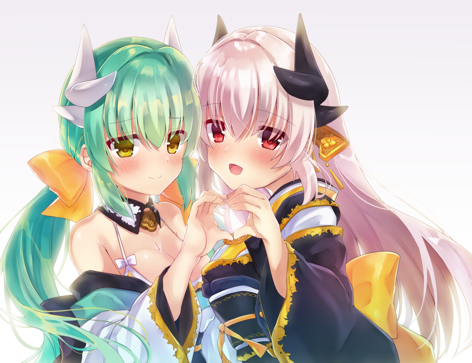 cleavage fate/grand_order horns japanese_clothes kiyohime_(fate/grand_order) nanahachi open_shirt