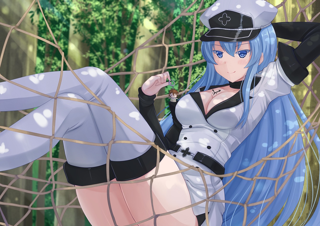 akame_ga_kill! cleavage esdeath kazenokaze tattoo thighhighs uniform