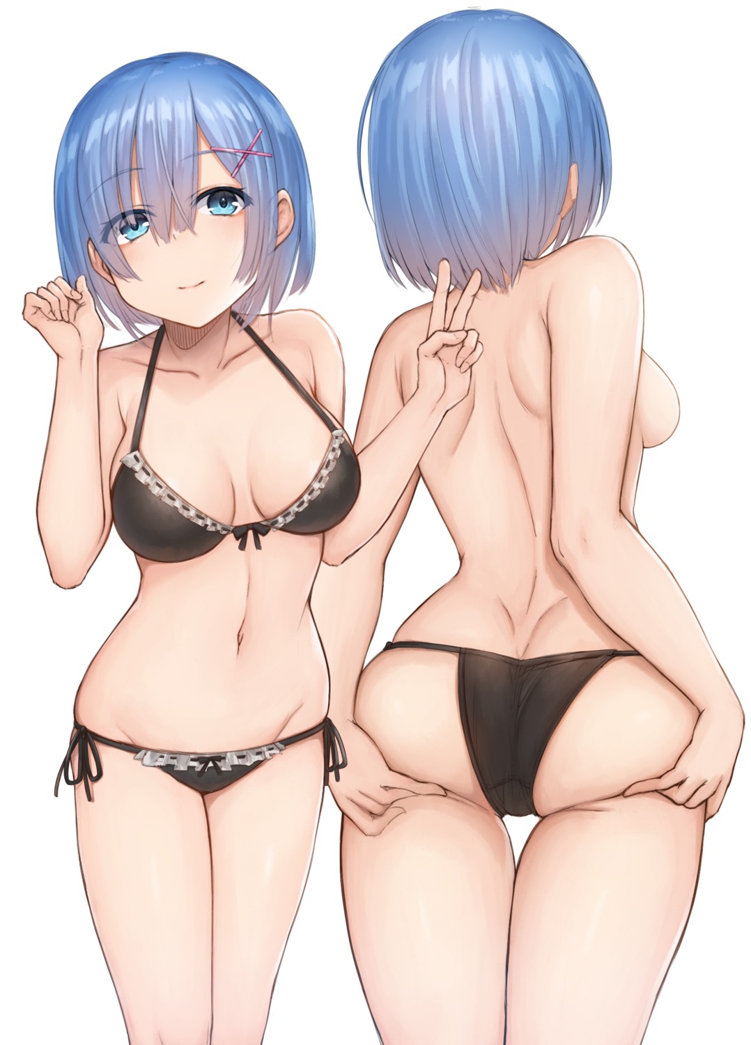akky_(akimi1127) ass bikini cleavage re_zero_kara_hajimeru_isekai_seikatsu rem_(re_zero) swimsuits topless