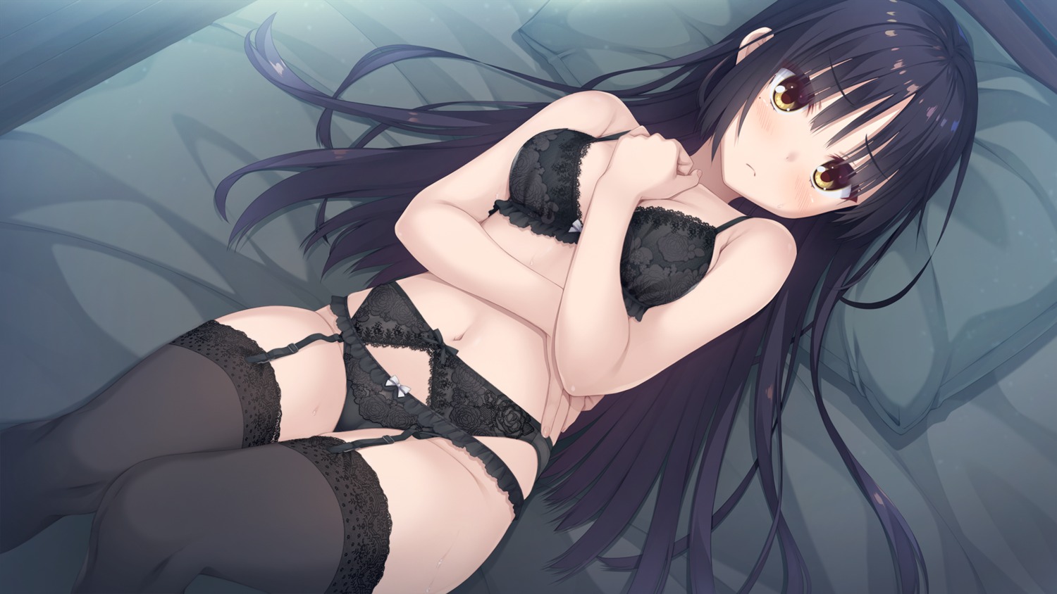 bra cafe_stella_to_shinigami_no_chou game_cg garter_belt lingerie muririn pantsu shiki_natsume stockings thighhighs yuzu-soft