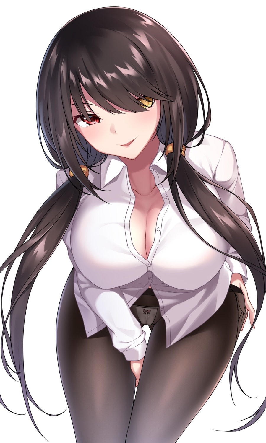 cameltoe cleavage date_a_live dress_shirt heterochromia open_shirt pantsu pantyhose tokisaki_kurumi zhi_jiyang