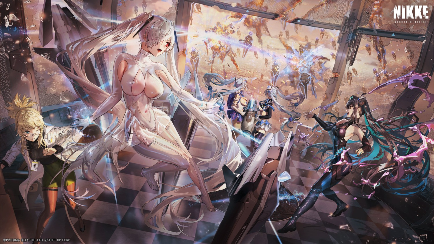 abe bodysuit cavehuuu cinderella_(nikke) garter goddess_of_victory:_nikke gretel_(nikke) hansel_(nikke) little_mermaid_(nikke) megane no_bra pantyhose see_through thighhighs weapon