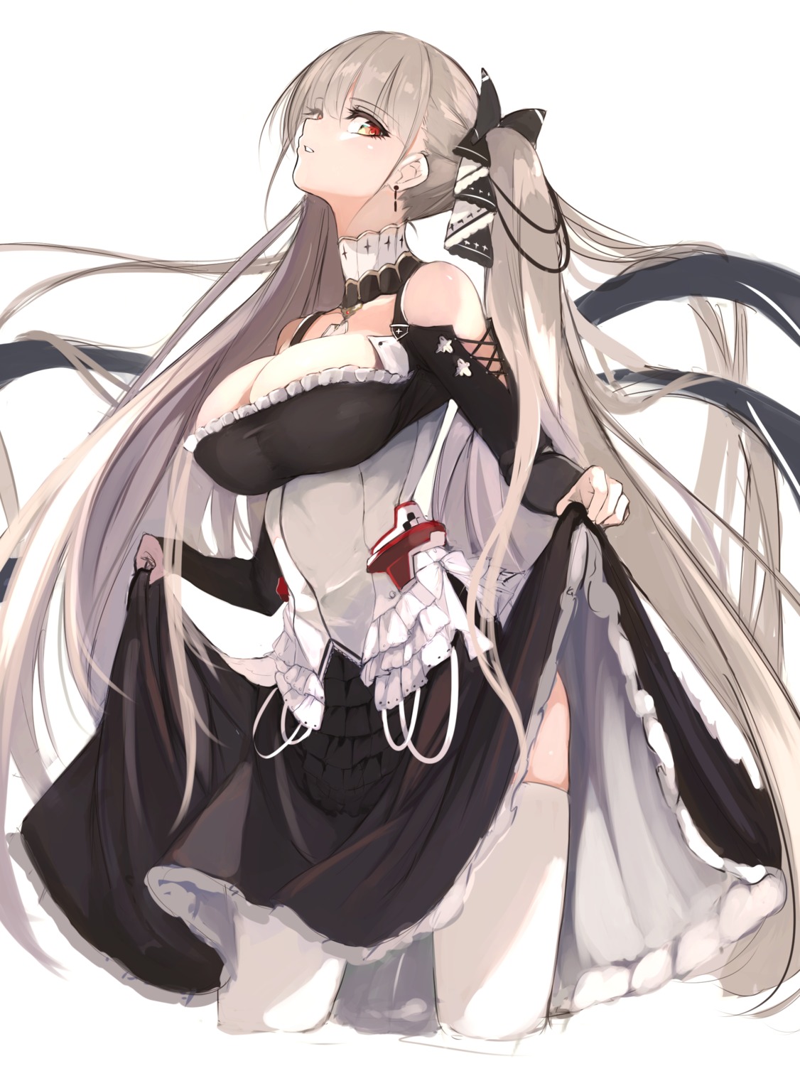 azur_lane formidable_(azur_lane) gothic_lolita lolita_fashion lumo_1121 sketch skirt_lift thighhighs