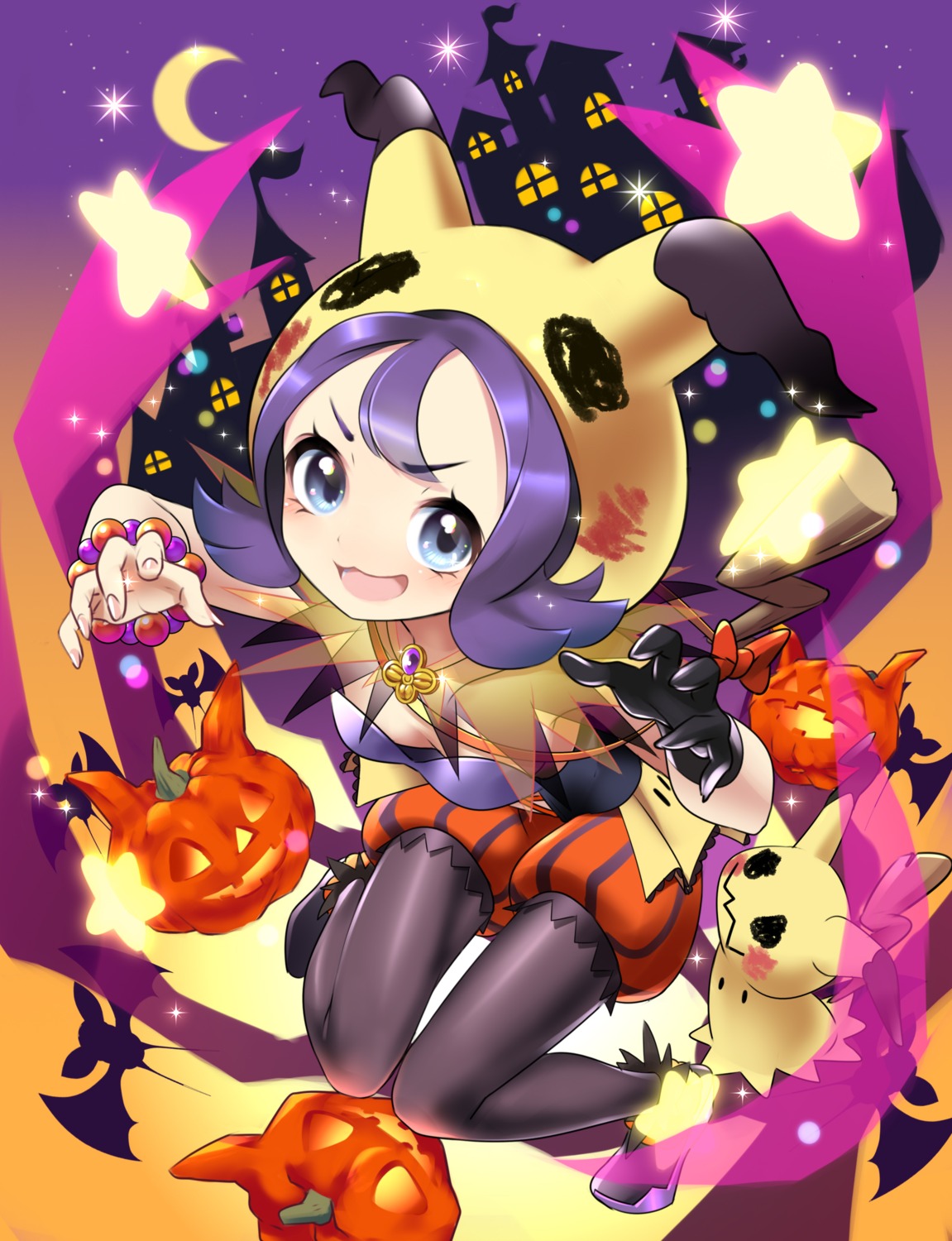 acerola_(pokemon) bloomers bra breasts cosplay dress fishnets halloween mimikyu pantyhose pokemon pokemon_sm pokemon_usum thighhighs tm_(hanamakisan) zubat