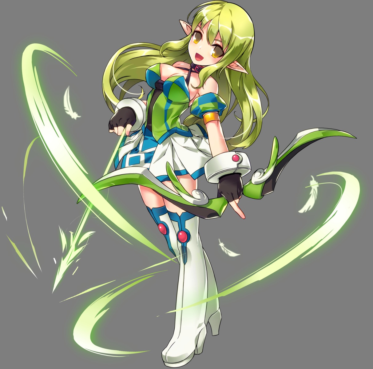 cleavage elf elsword heels pointy_ears rena_(elsword) tagme thighhighs transparent_png weapon