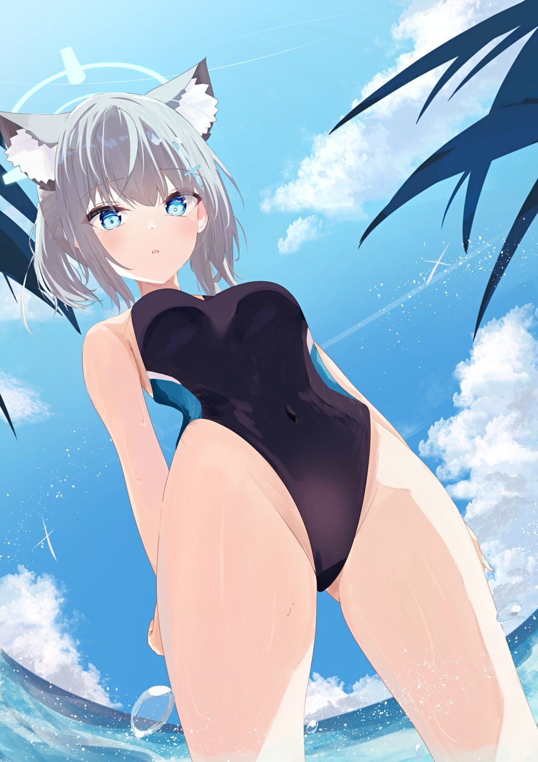 animal_ears blue_archive halo natsuki_(natsu_1936) nekomimi sunaookami_shiroko swimsuits