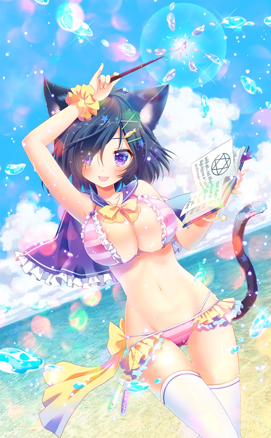 animal_ears bikini cameltoe cleavage ichi_rin nekomimi swimsuits tail thighhighs weapon