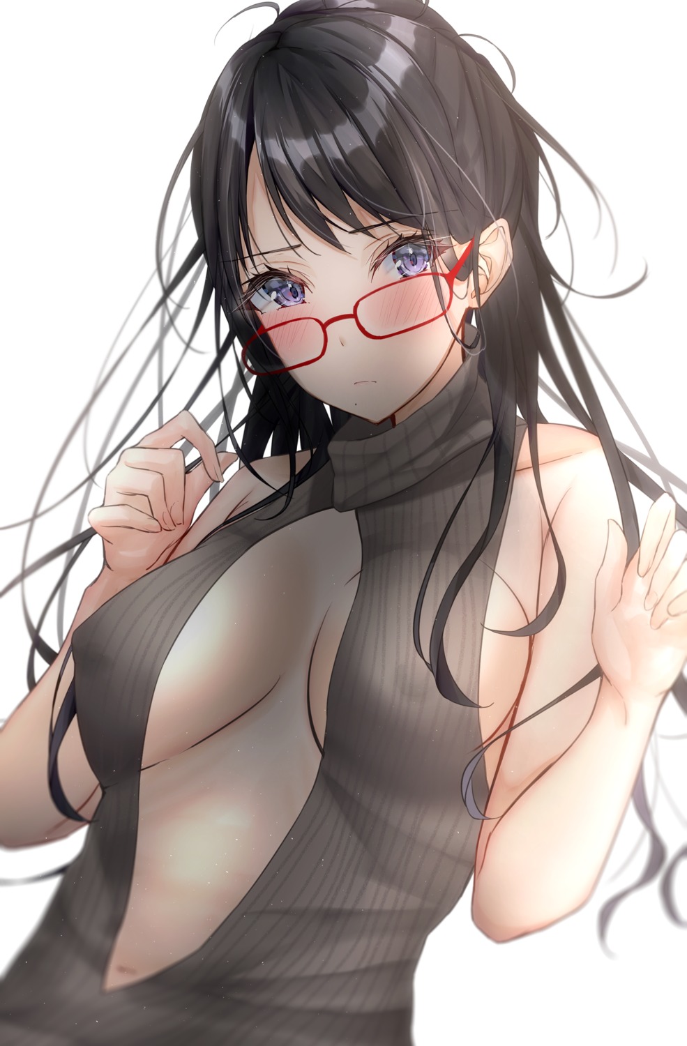 erect_nipples kunimine_yuzuki megane no_bra sweater