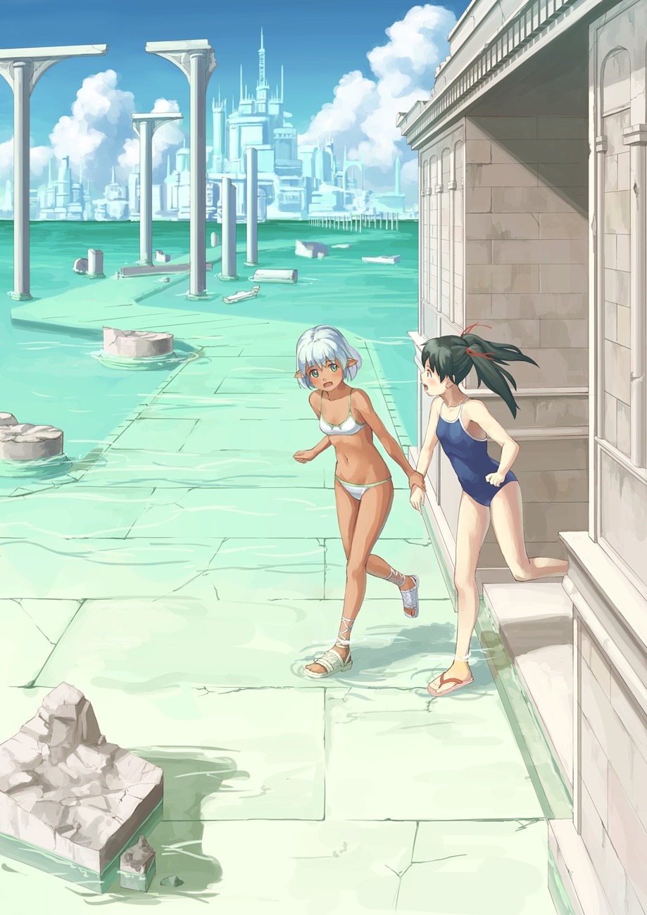 bikini eichisu elf pointy_ears school_swimsuit swimsuits