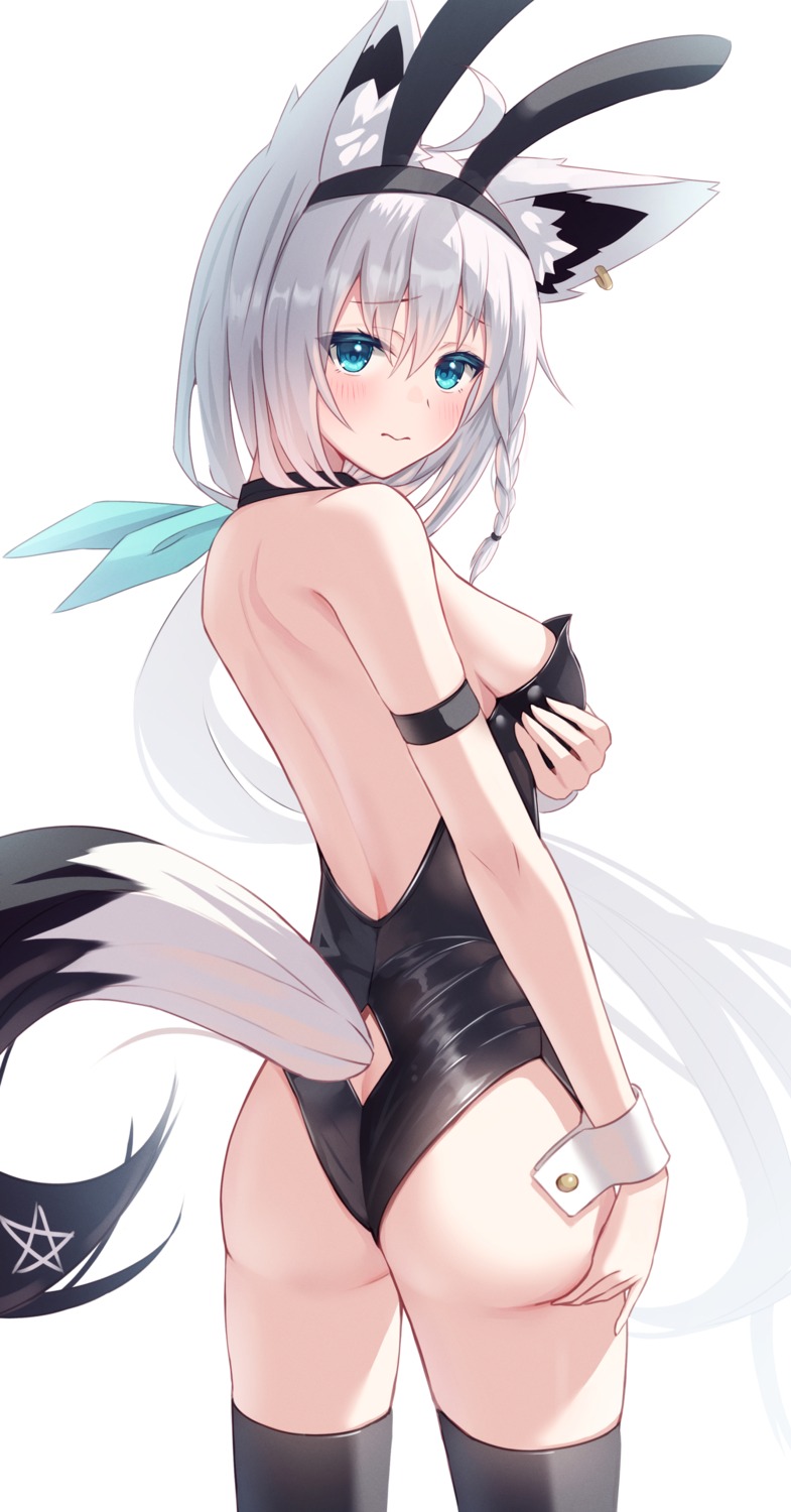 animal_ears ass bunny_ears bunny_girl hololive hololive_gamers kitsune no_bra shirakami_fubuki tail thighhighs togemaru