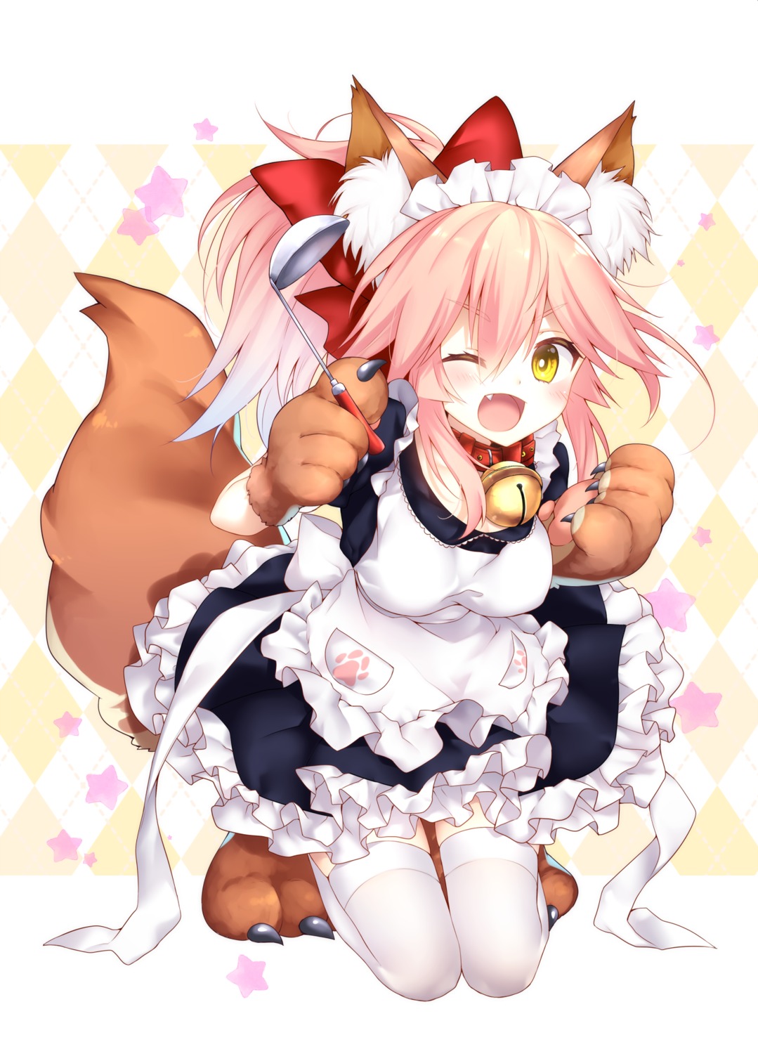 animal_ears chihiro fate/grand_order kitsune maid tail tamamo_cat thighhighs