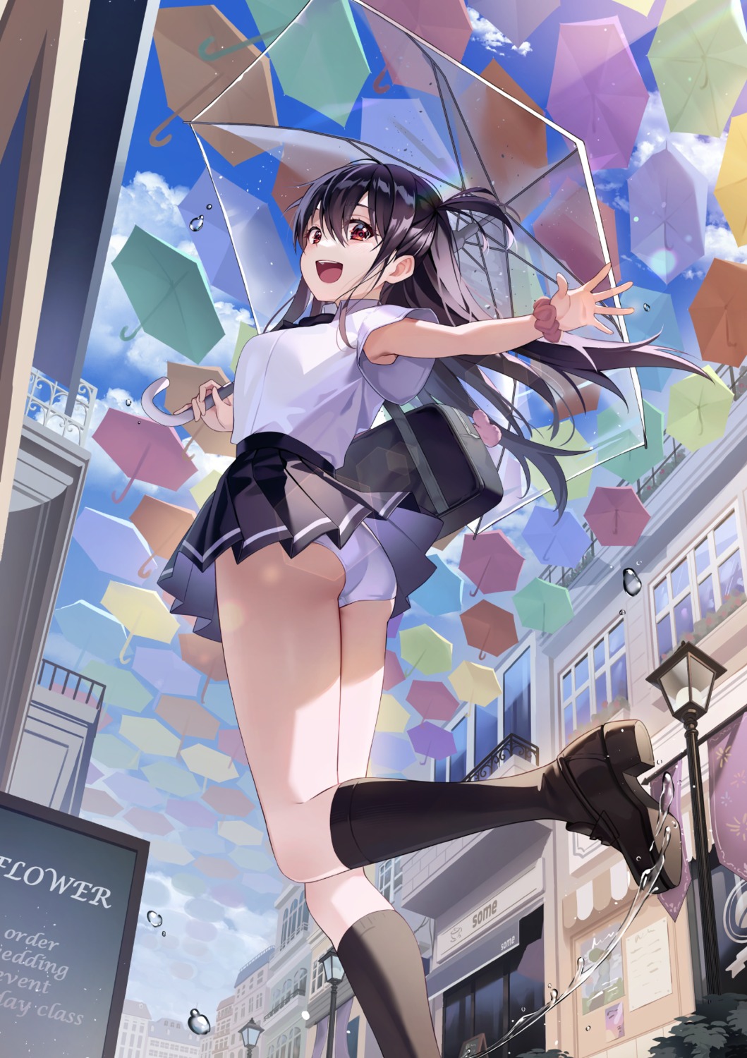 ass pantsu pine_(angel4195202) seifuku skirt_lift umbrella