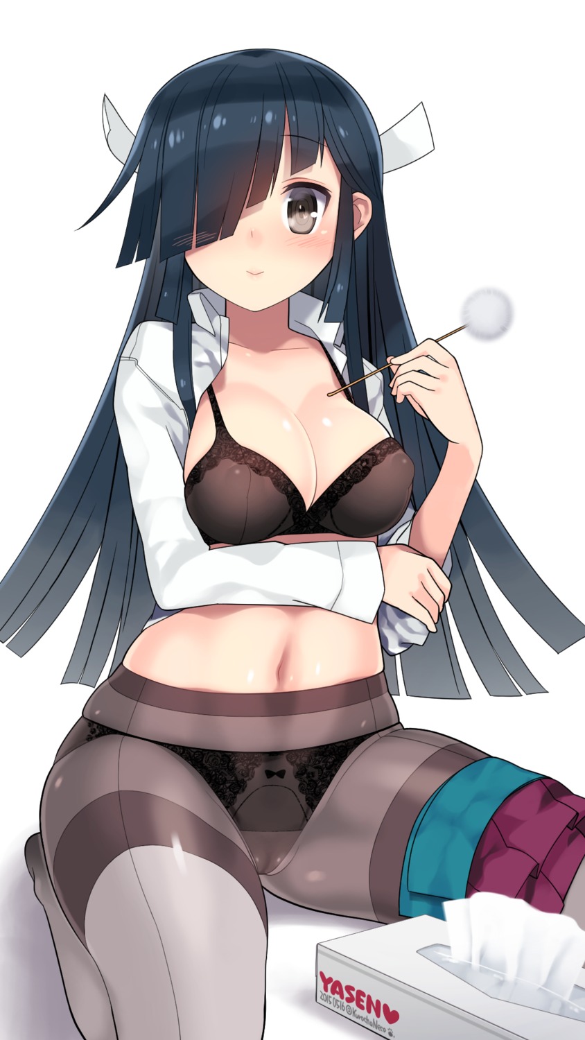 bra cameltoe cleavage hayashimo_(kancolle) kantai_collection kuro_chairo_no_neko open_shirt pantsu pantyhose