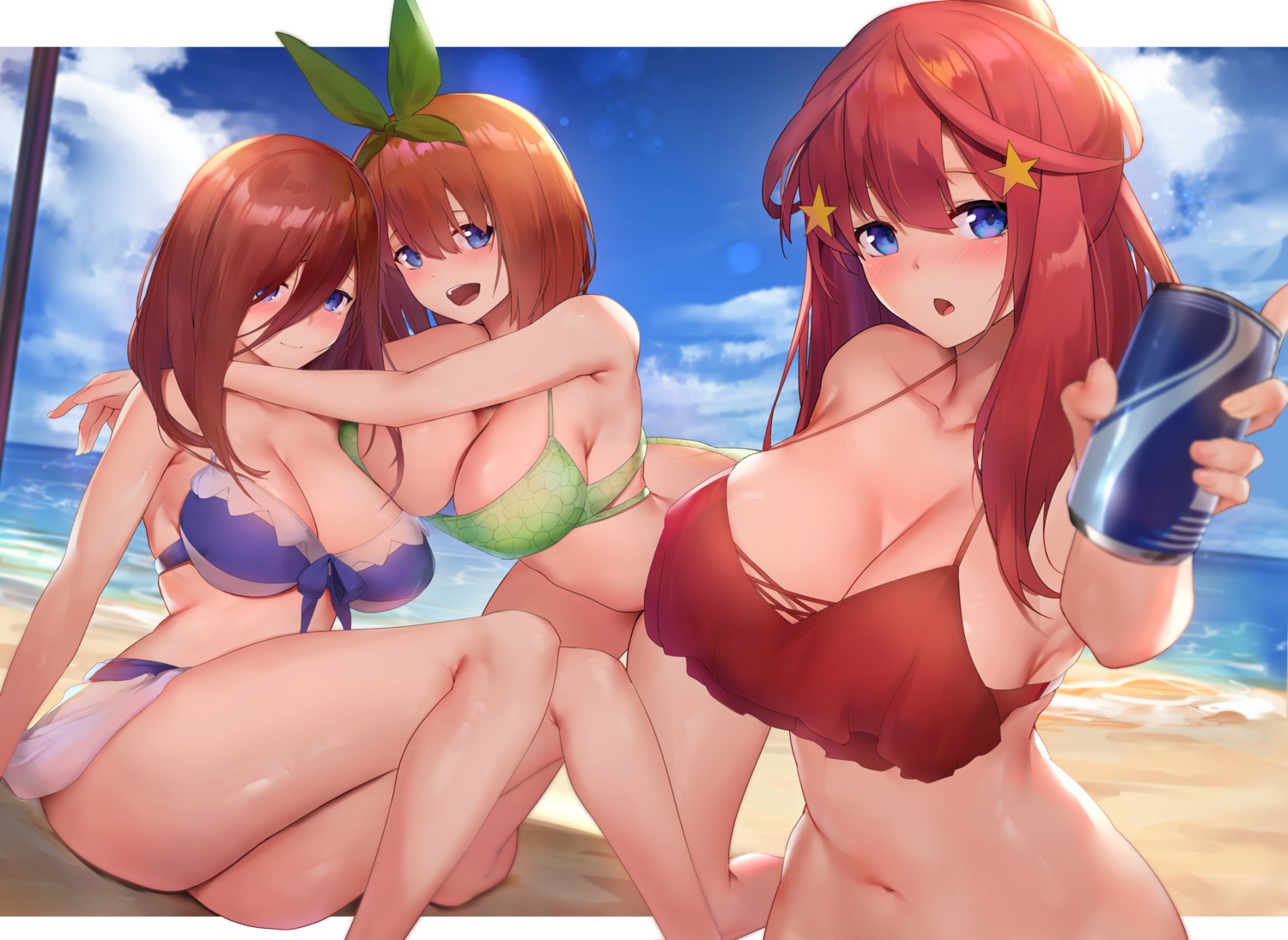 5-toubun_no_hanayome bikini bikini_top nakano_itsuki nakano_miku nakano_yotsuba skirt_lift swimsuits vira_(viral1112)