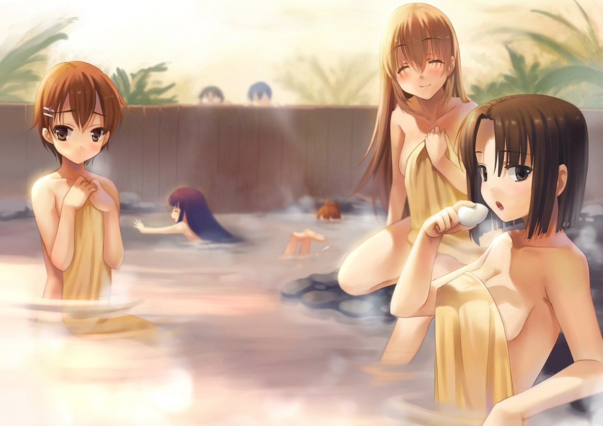 bathing inami_mahiru liras naked onsen shirafuji_kyouko takanashi_souta taneshima_poplar todoroki_yachiyo towel wet working!! yamada_aoi