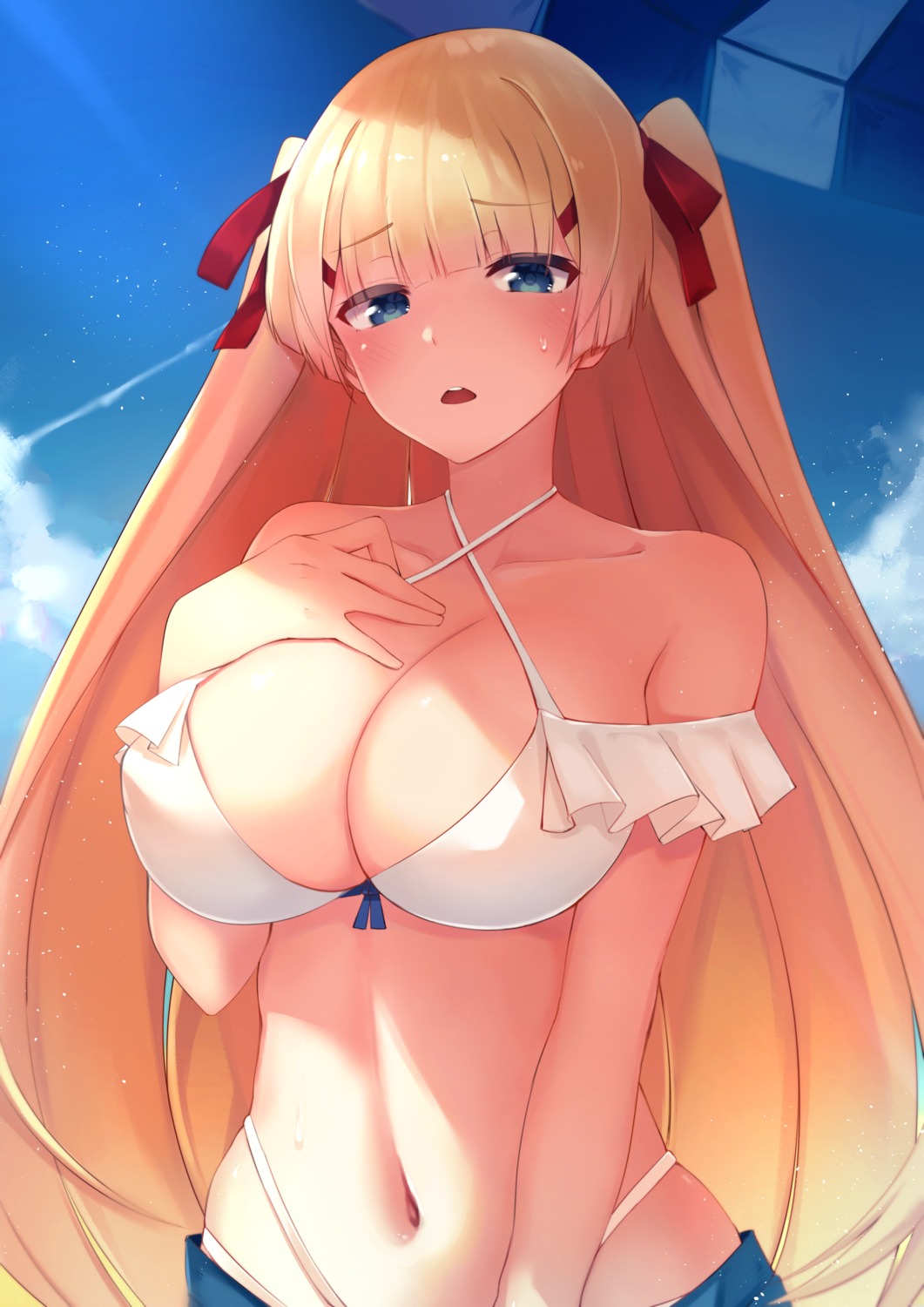 azur_lane bikini breast_hold cleavage oshino_rinn sussex_(azur_lane) swimsuits