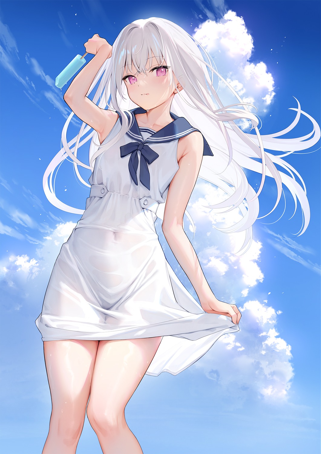 loli mignon see_through seifuku shiro_(mignon) skirt_lift wet_clothes