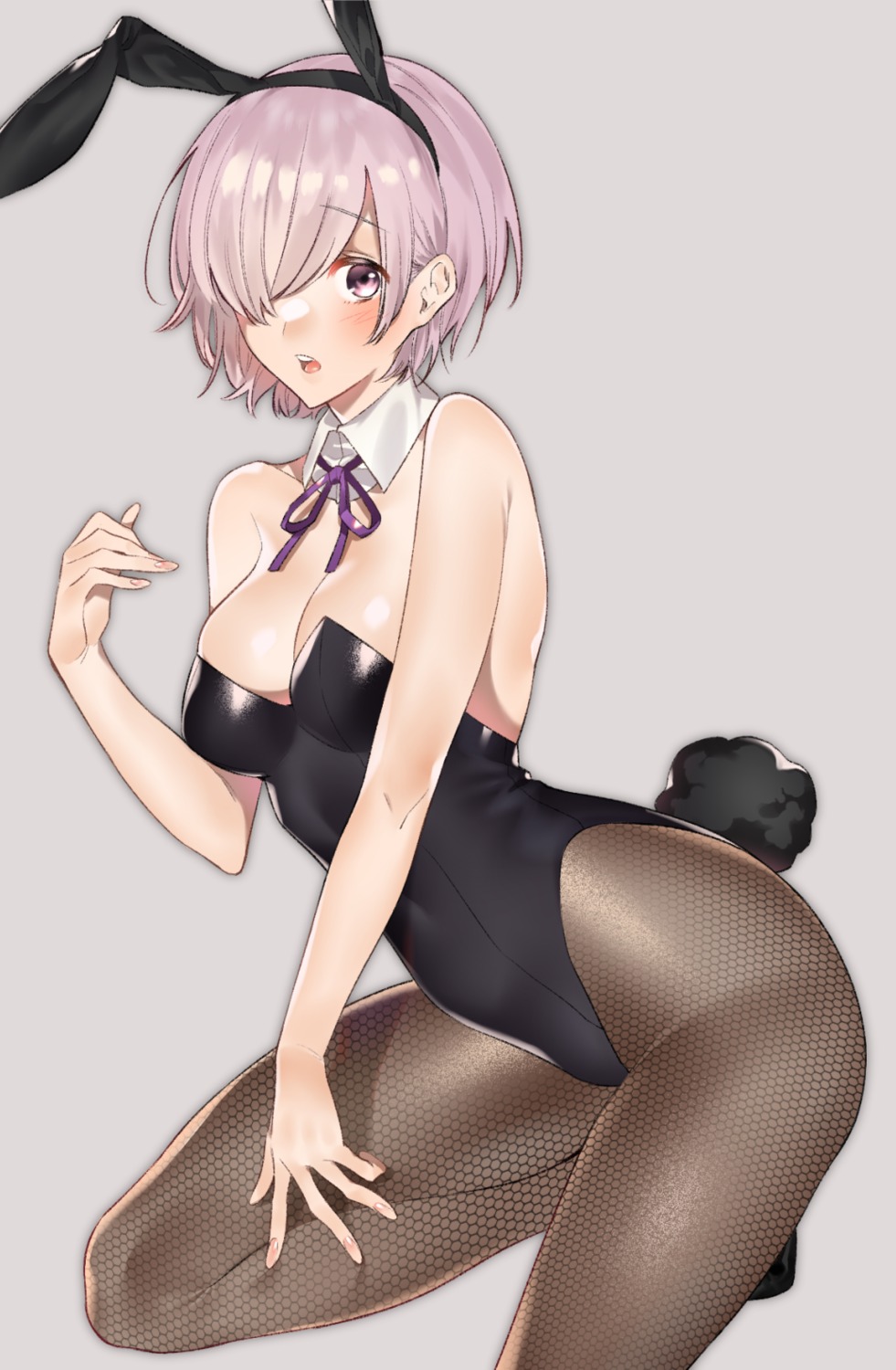 animal_ears bunny_ears bunny_girl fate/grand_order fishnets mash_kyrielight no_bra pantyhose sino42 tail