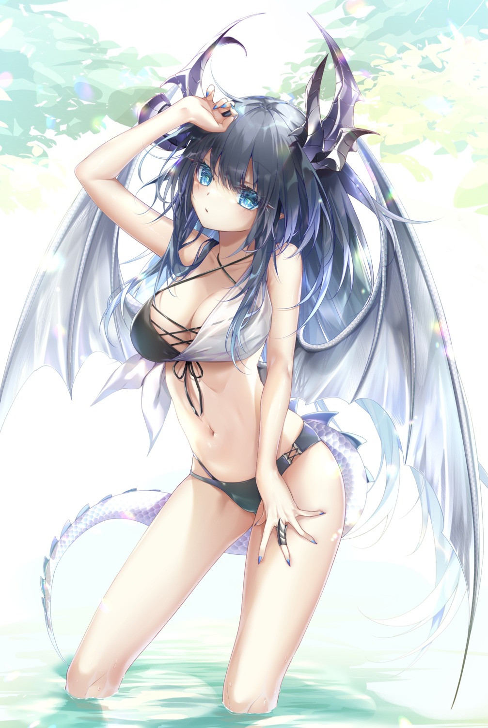 amatsuji bikini horns see_through swimsuits tail wet wings