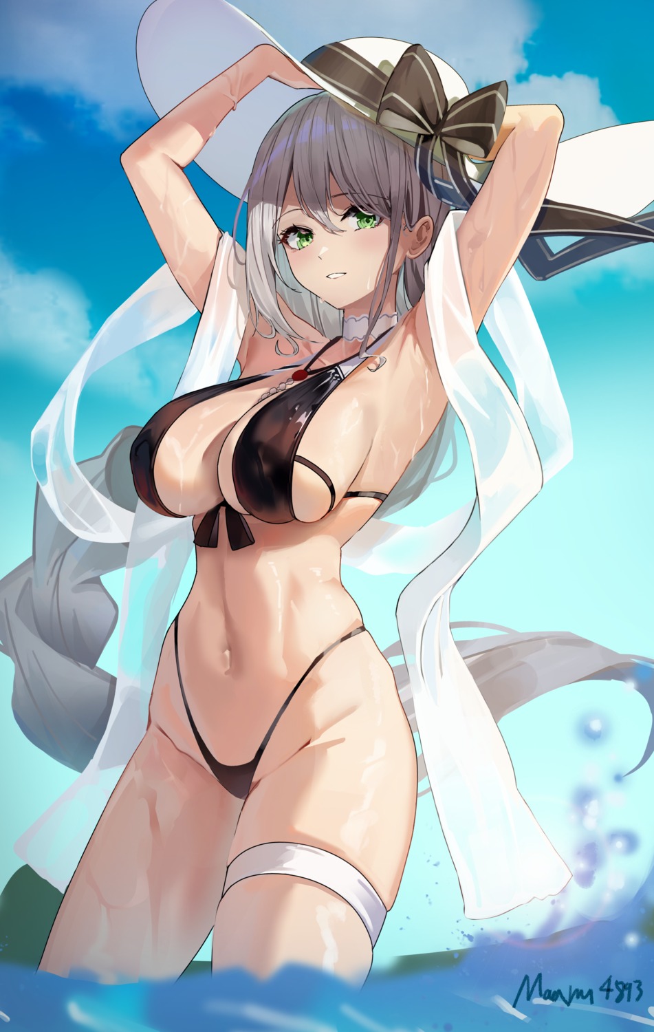 aquila_(azur_lane) azur_lane bikini garter maanu swimsuits thong wet