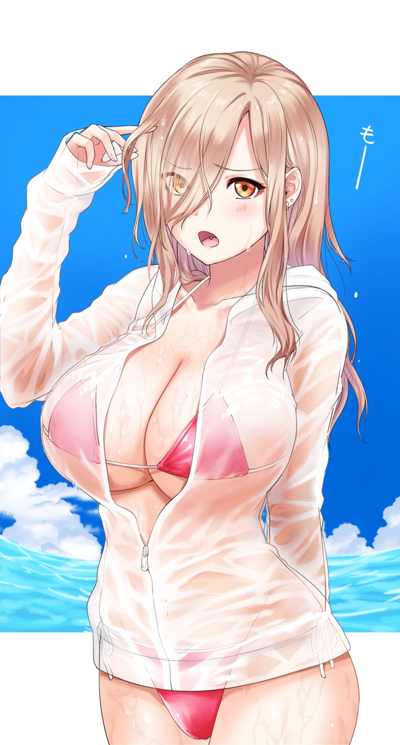 bikini open_shirt piyosuke_tmg see_through swimsuits wet wet_clothes