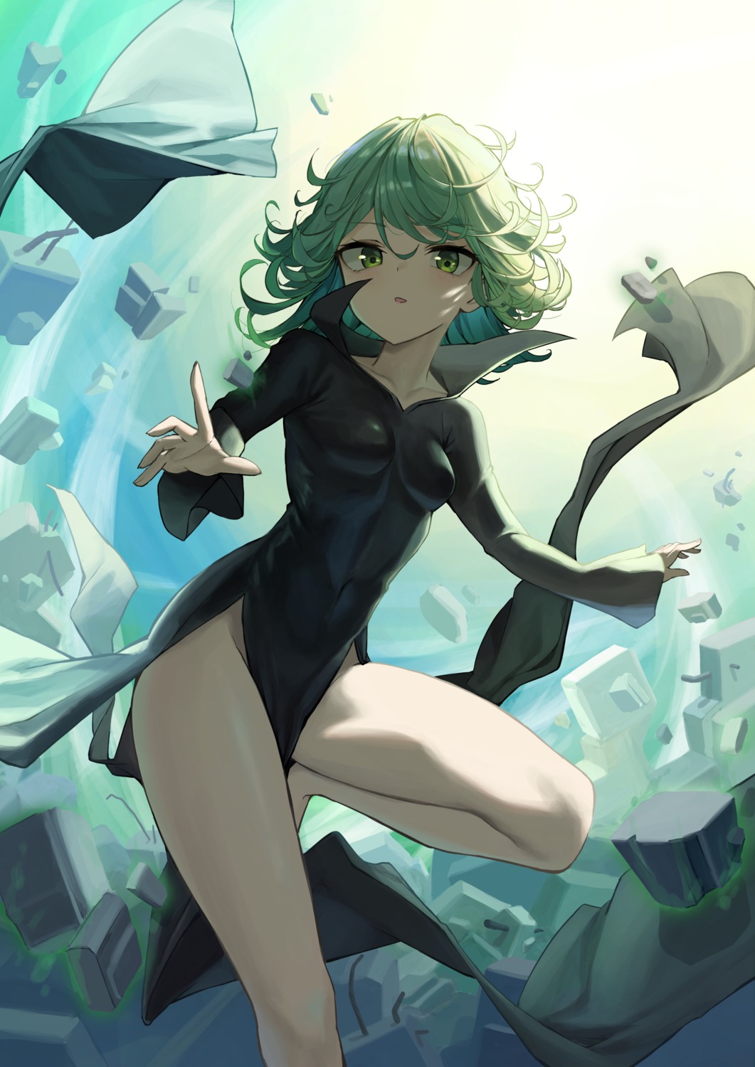 dress mansu_(user_pnmp4287) nopan one_punch_man skirt_lift tatsumaki_(one_punch_man)