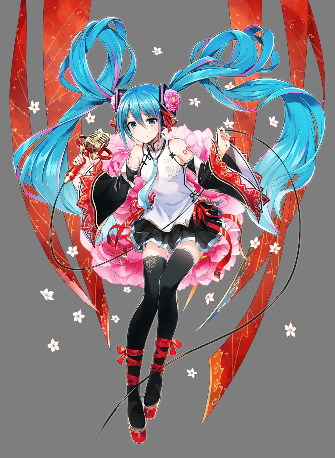 asian_clothes hatsune_miku hatsune_miku_expo headphones ordan tattoo thighhighs transparent_png vocaloid