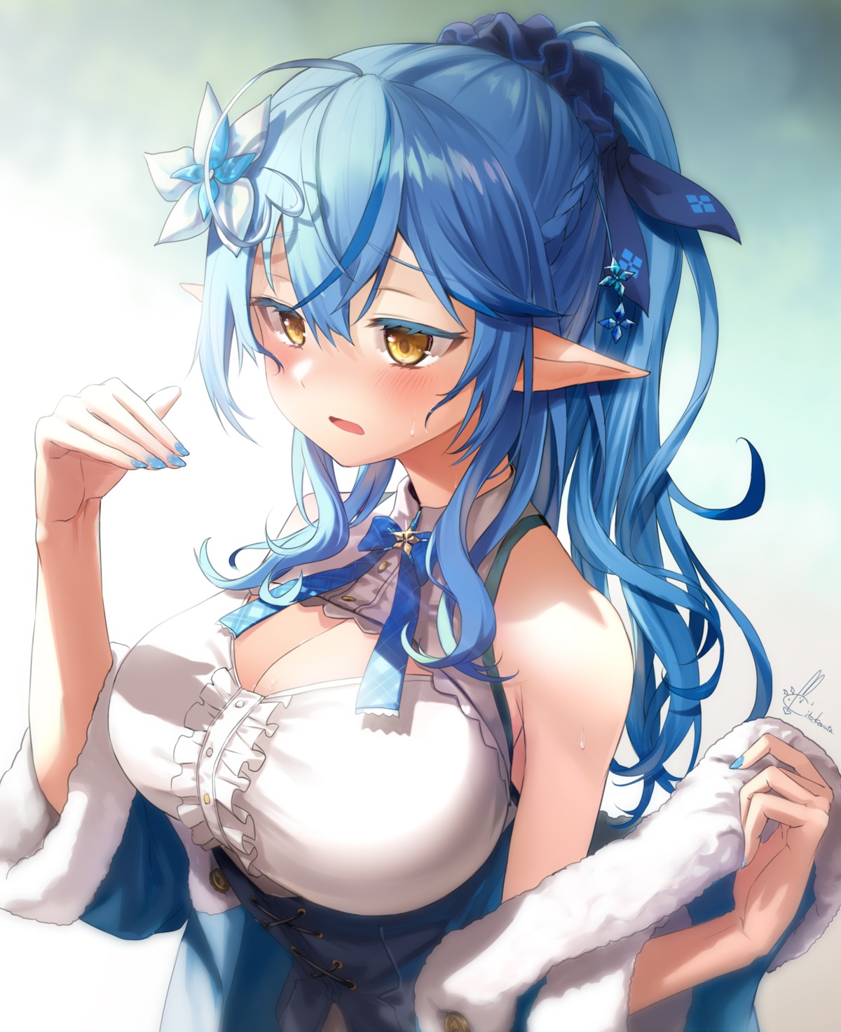 cleavage hololive kito_koruta pointy_ears yukihana_lamy