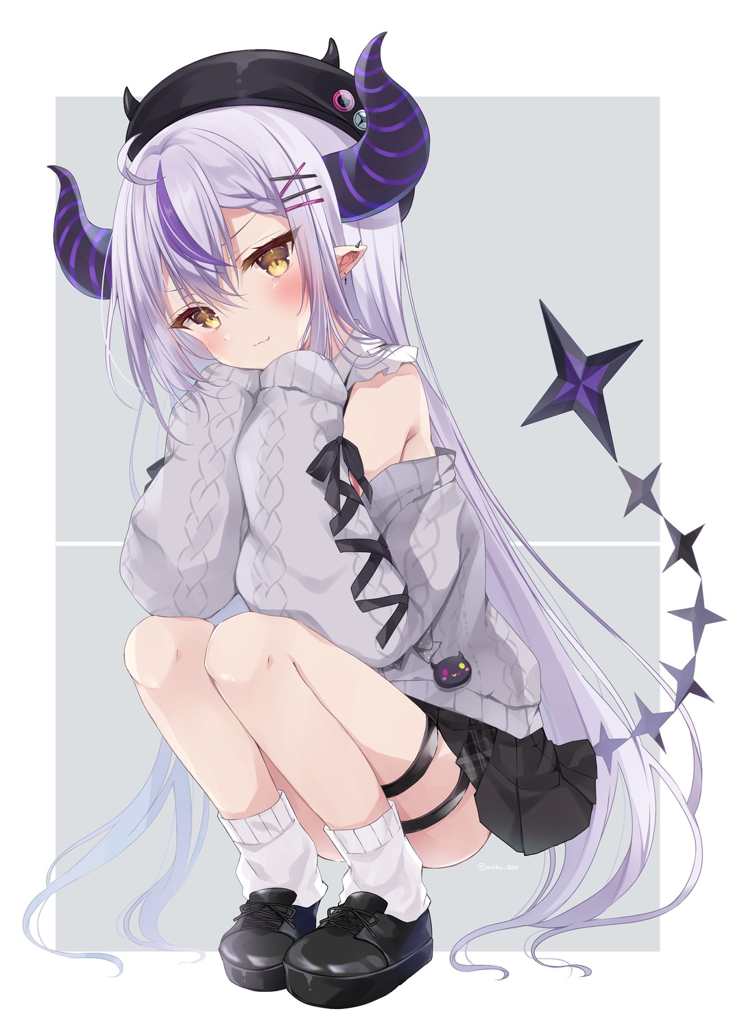 garter hololive horns la+_darknesss picpicgram pointy_ears sweater tail