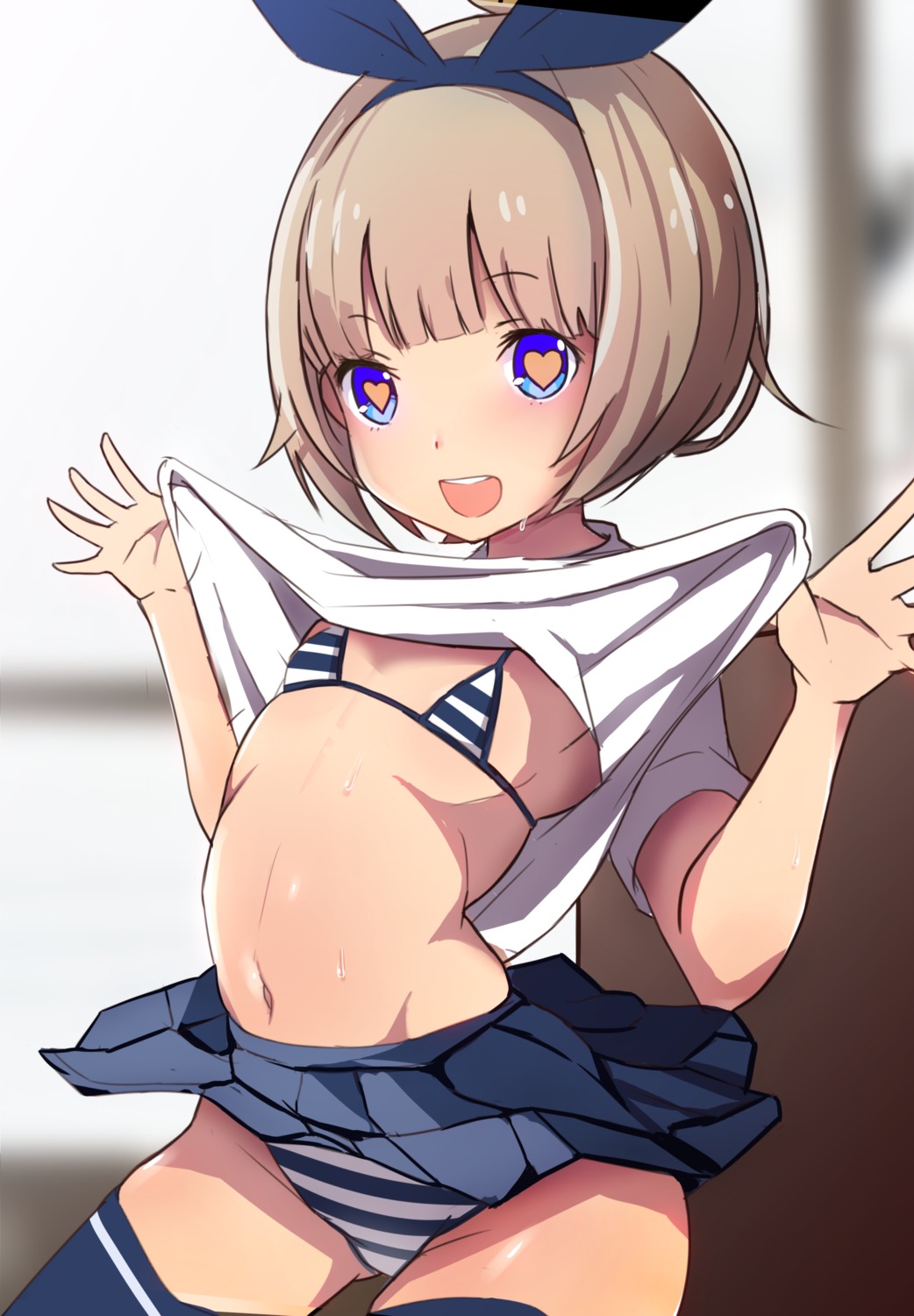 bikini loli papion seifuku shirt_lift skirt_lift swimsuits thighhighs undressing