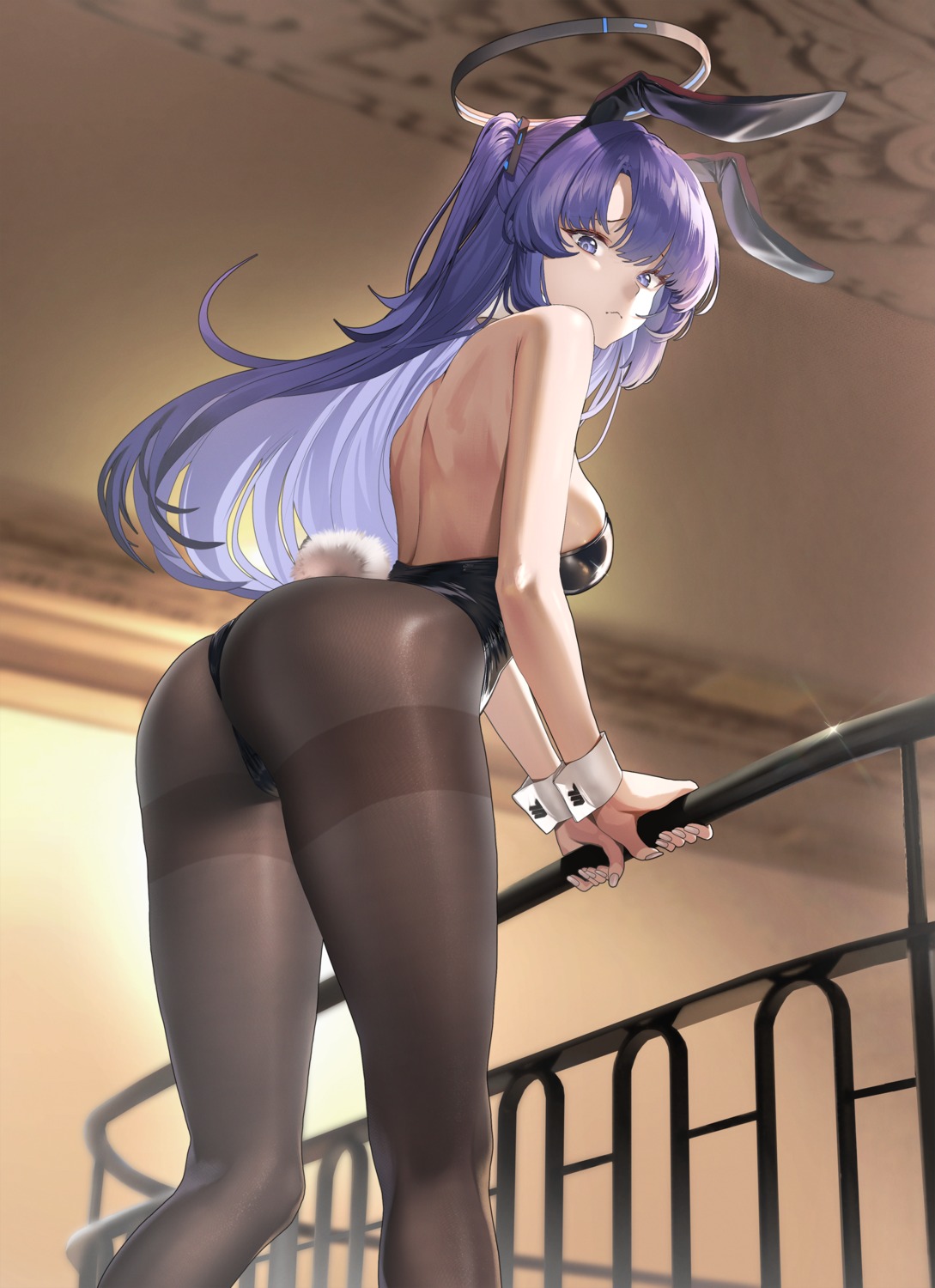 animal_ears ass blue_archive bunny_ears bunny_girl halo hayase_yuuka lp no_bra pantyhose tail