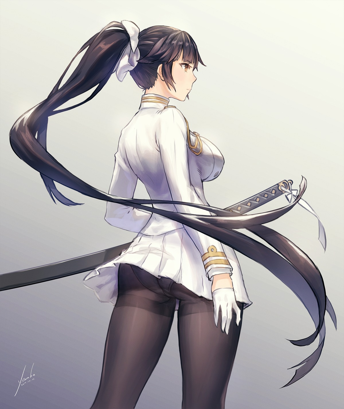anbe_yoshirou ass azur_lane pantsu pantyhose sword takao_(azur_lane) uniform