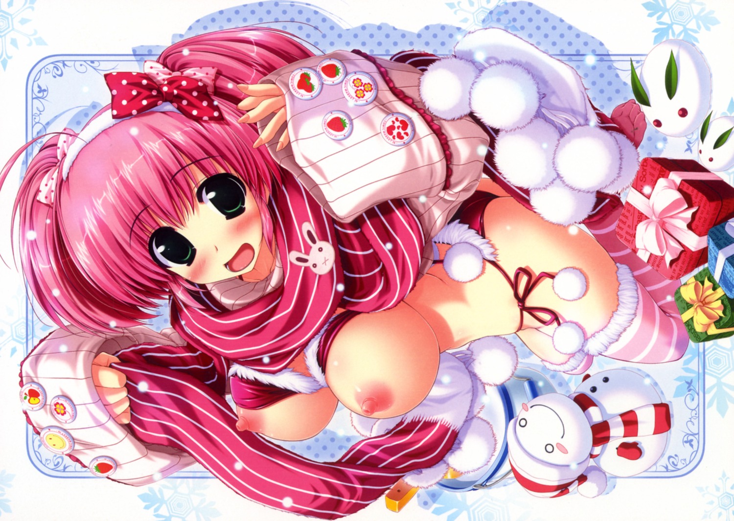 bra breasts christmas hayase_manami kamikaze_explorer nipples oshiki_hitoshi pantsu string_panties thighhighs