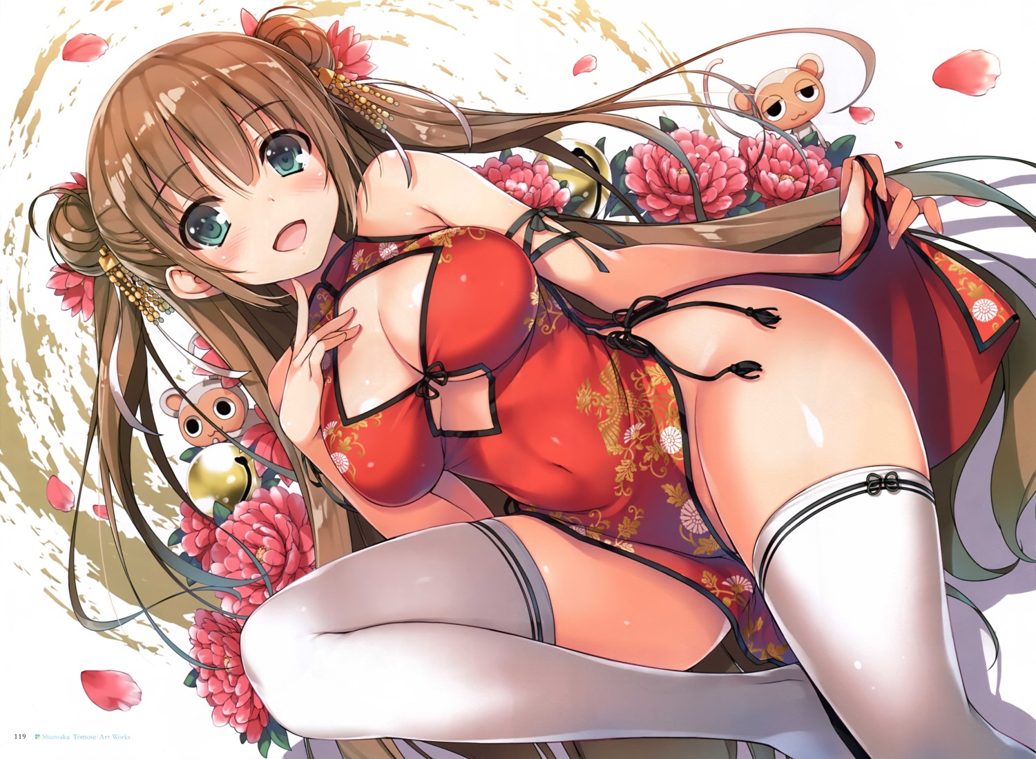 chinadress cleavage no_bra nopan skirt_lift thighhighs tomose_shunsaku