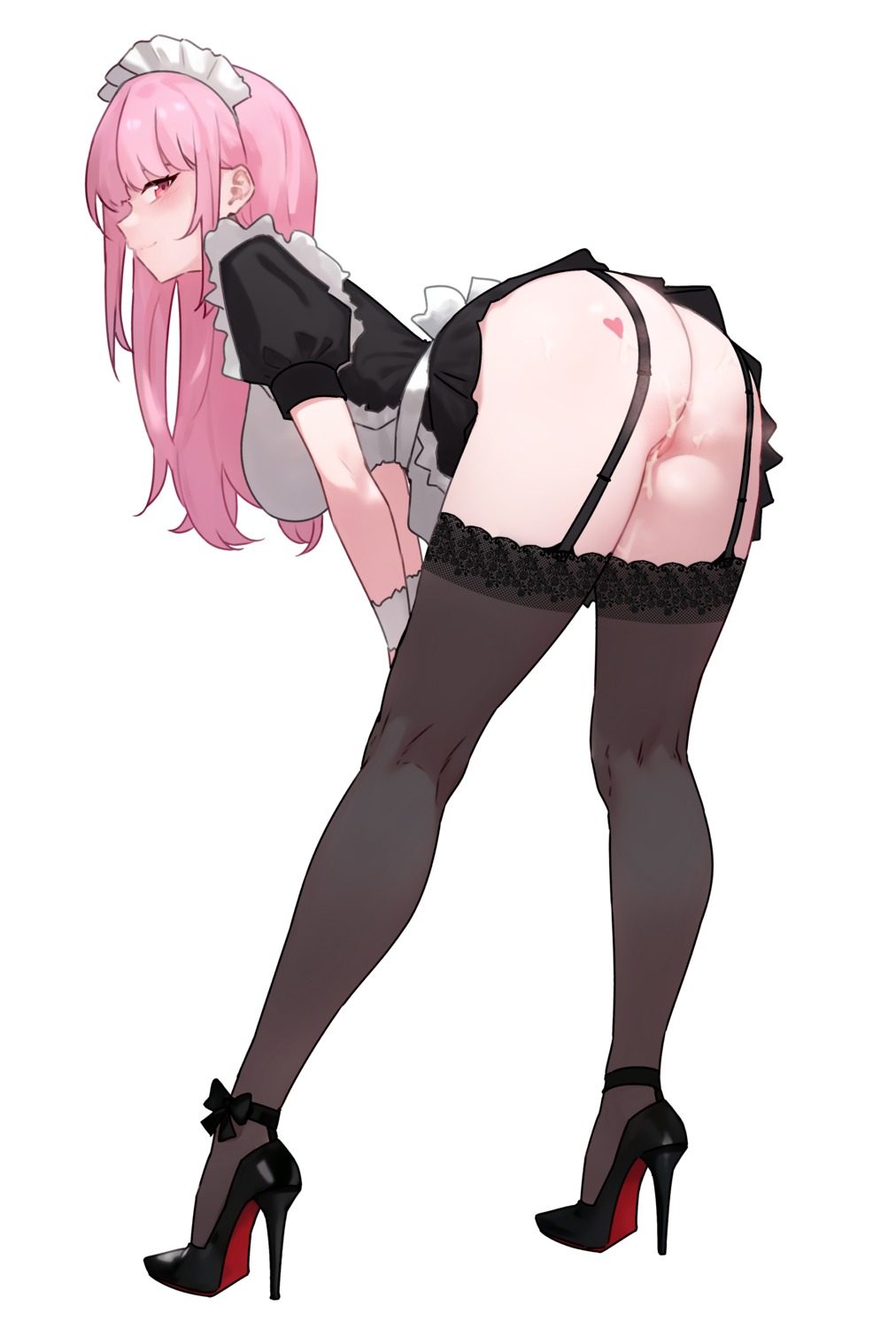ass bluefield cum heels hololive hololive_english maid mori_calliope nopan pussy skirt_lift stockings tattoo thighhighs uncensored