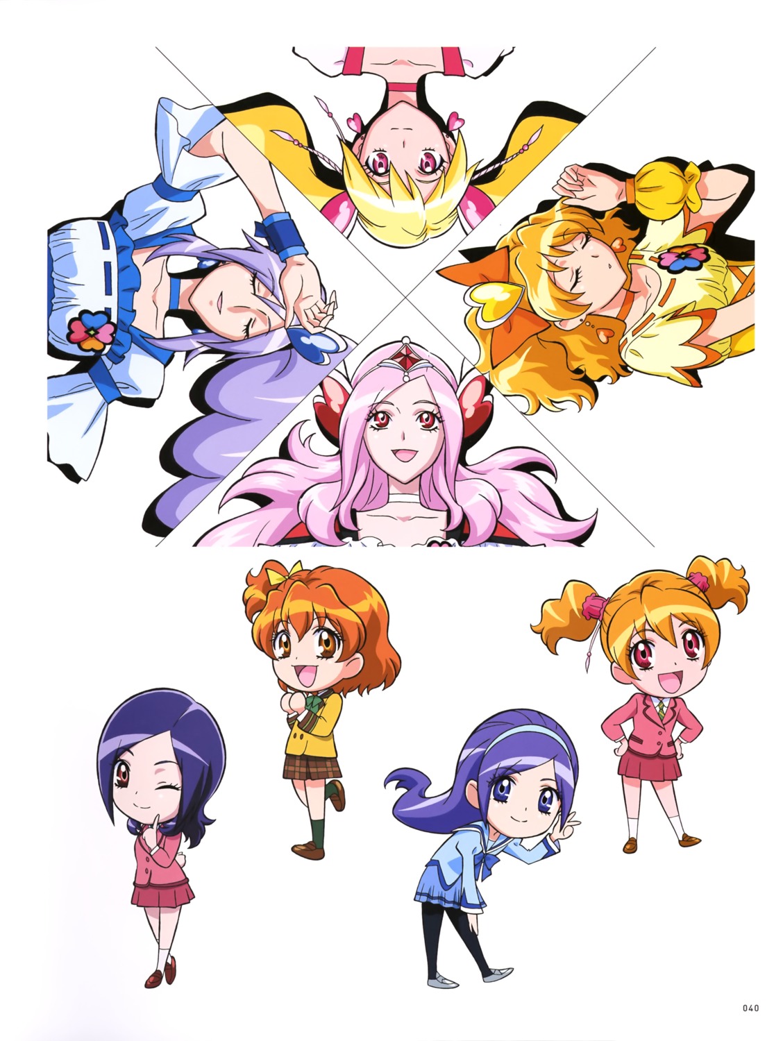 aono_miki chibi fresh_pretty_cure! higashi_setsuna momozono_love pantyhose pretty_cure seifuku yamabuki_inori