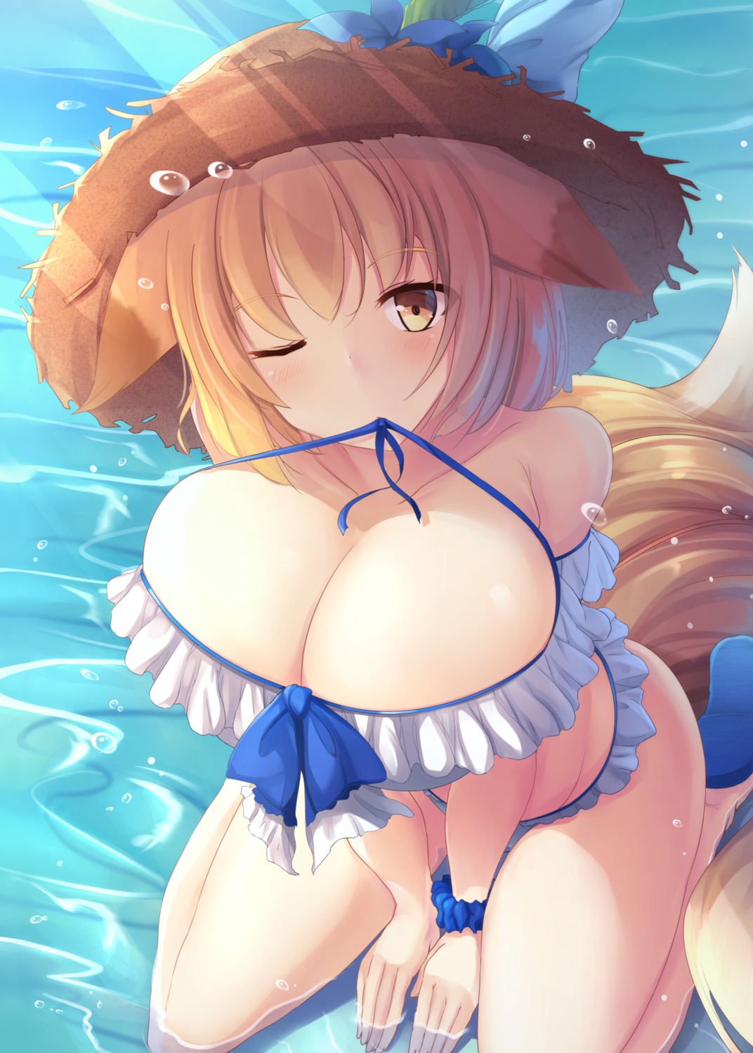 animal_ears bikini liya swimsuits tail touhou wet yakumo_ran