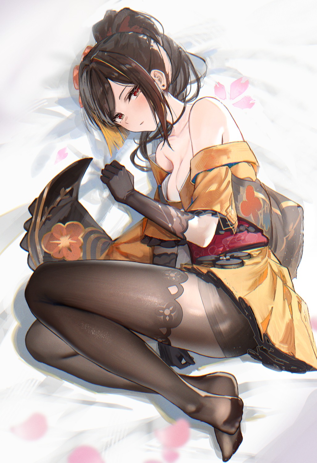 chiori genshin_impact hidulume japanese_clothes no_bra pantyhose