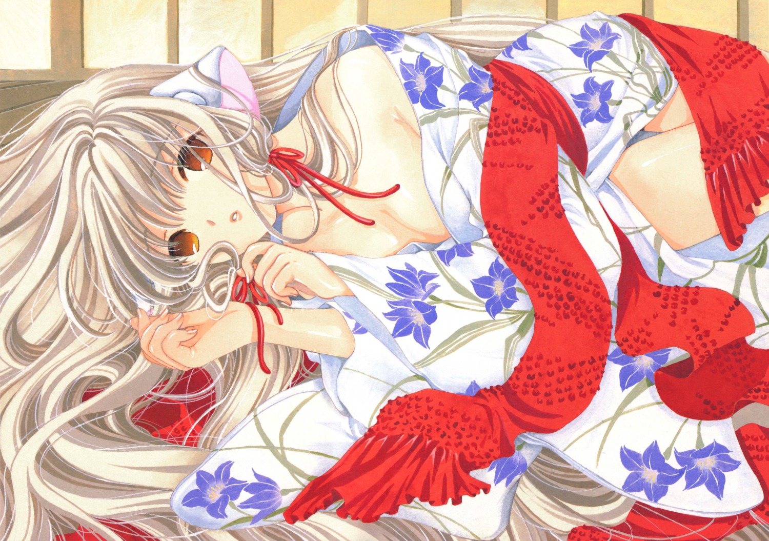 chii chobits clamp cleavage kimono no_bra screening