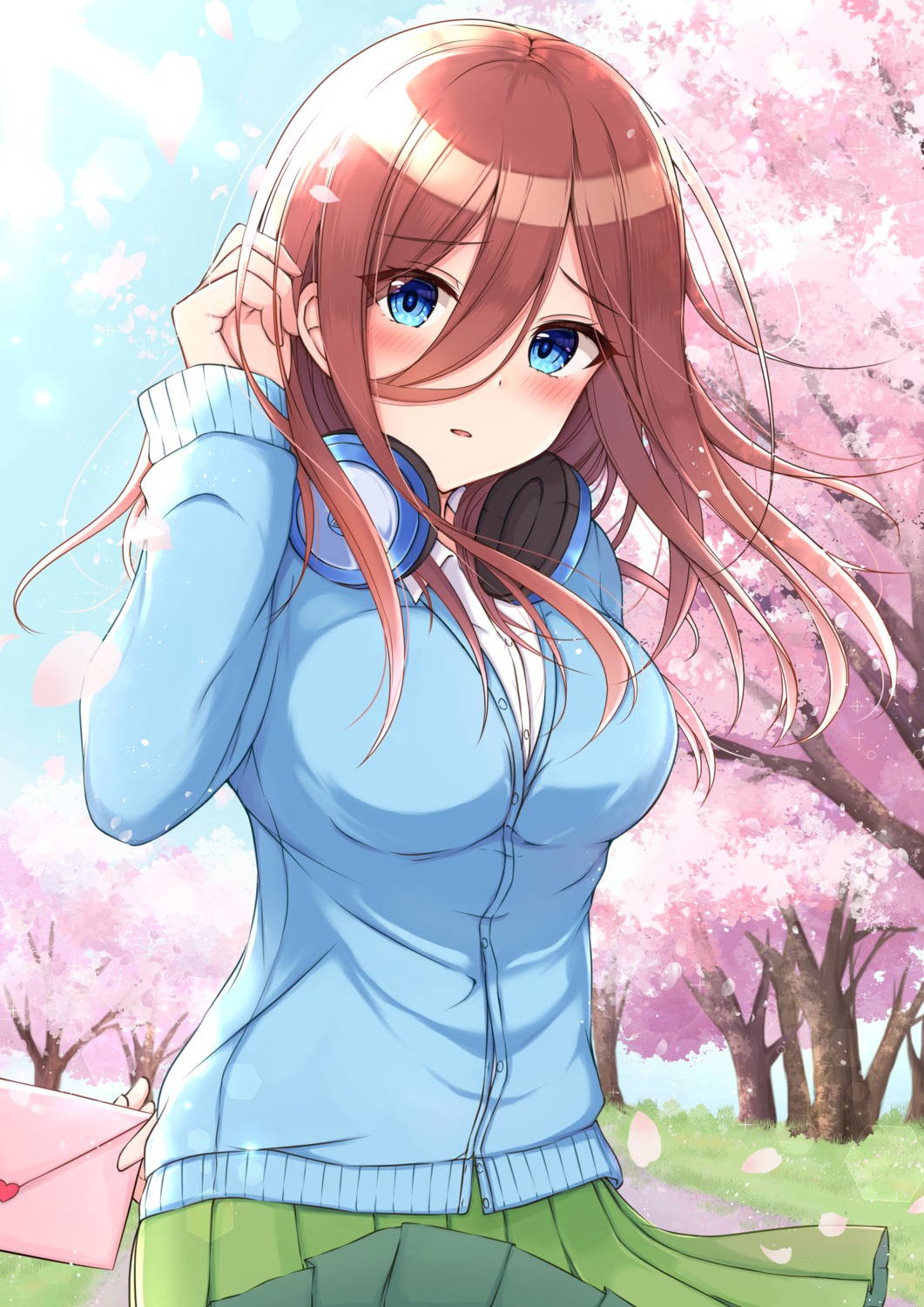 5-toubun_no_hanayome headphones nakano_miku seifuku skirt_lift sweater yukiunag1