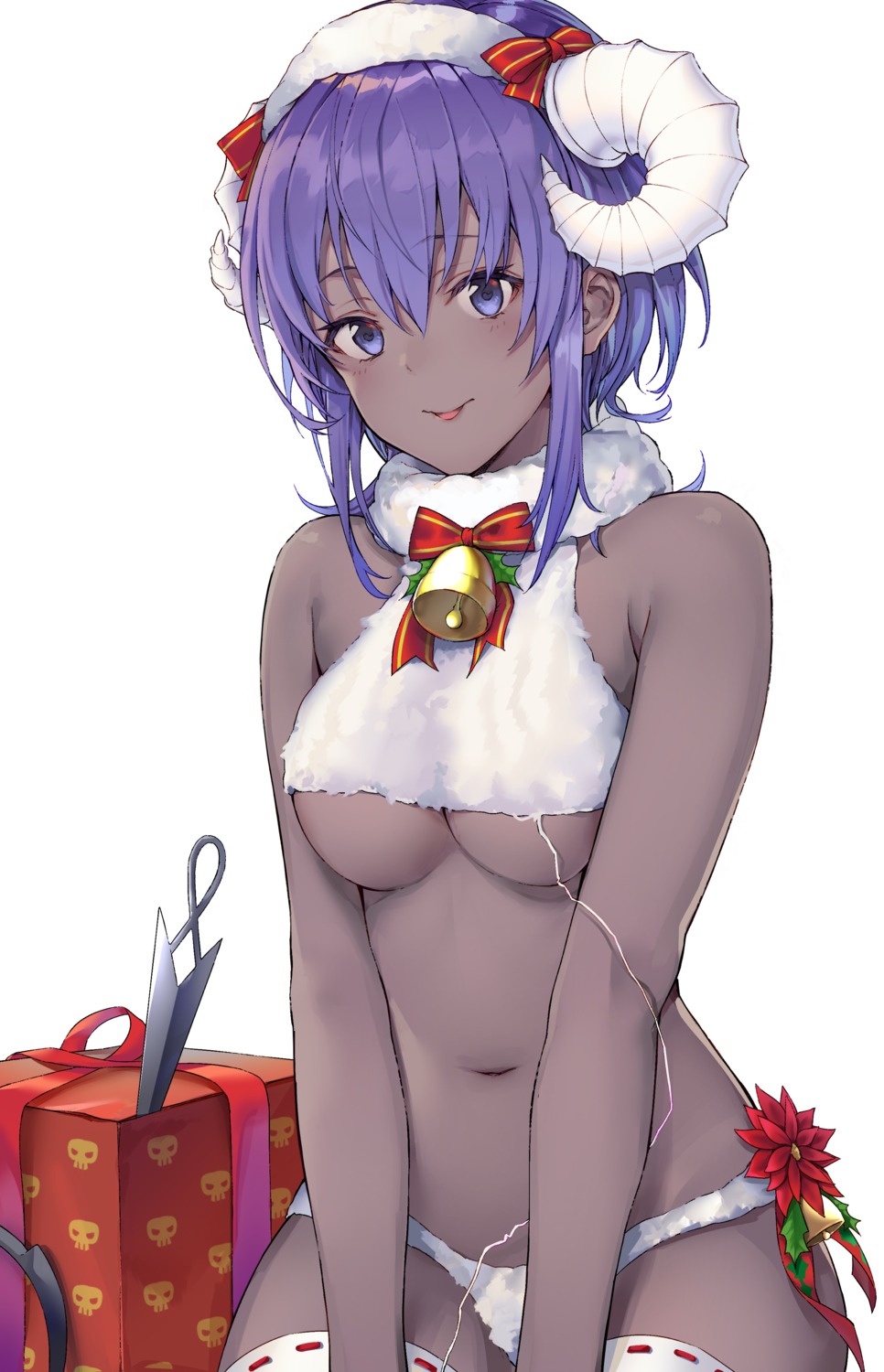 black_cola christmas fate/grand_order hassan_of_serenity_(fate) horns no_bra pantsu thighhighs