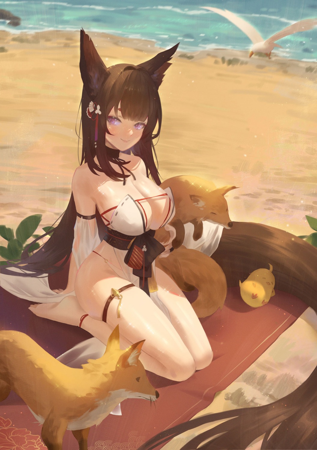 amagi_(azur_lane) animal_ears azur_lane bikini cirilla garter kitsune manjuu_(azur_lane) see_through swimsuits tail