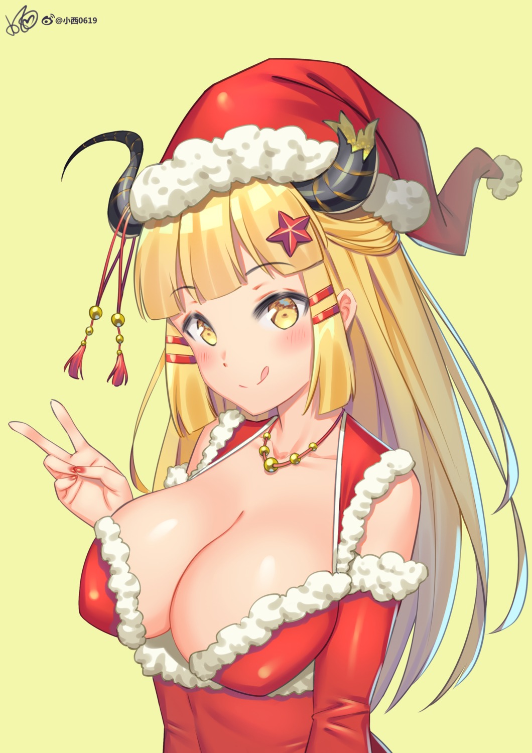 christmas cleavage horns konishi_(565112307) no_bra